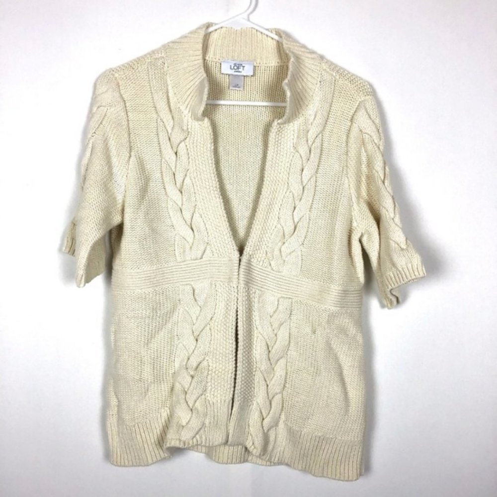 LOFT Cable Knit Short Sleeve Sweater Cardigan